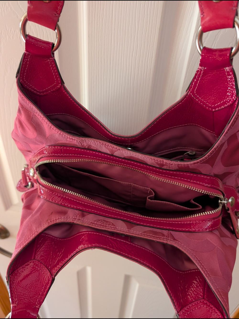 Coach Madison Op Art Maggie hobo bag hot pink jacquard fabric Y2K Rare Purse - Picture 6 of 10